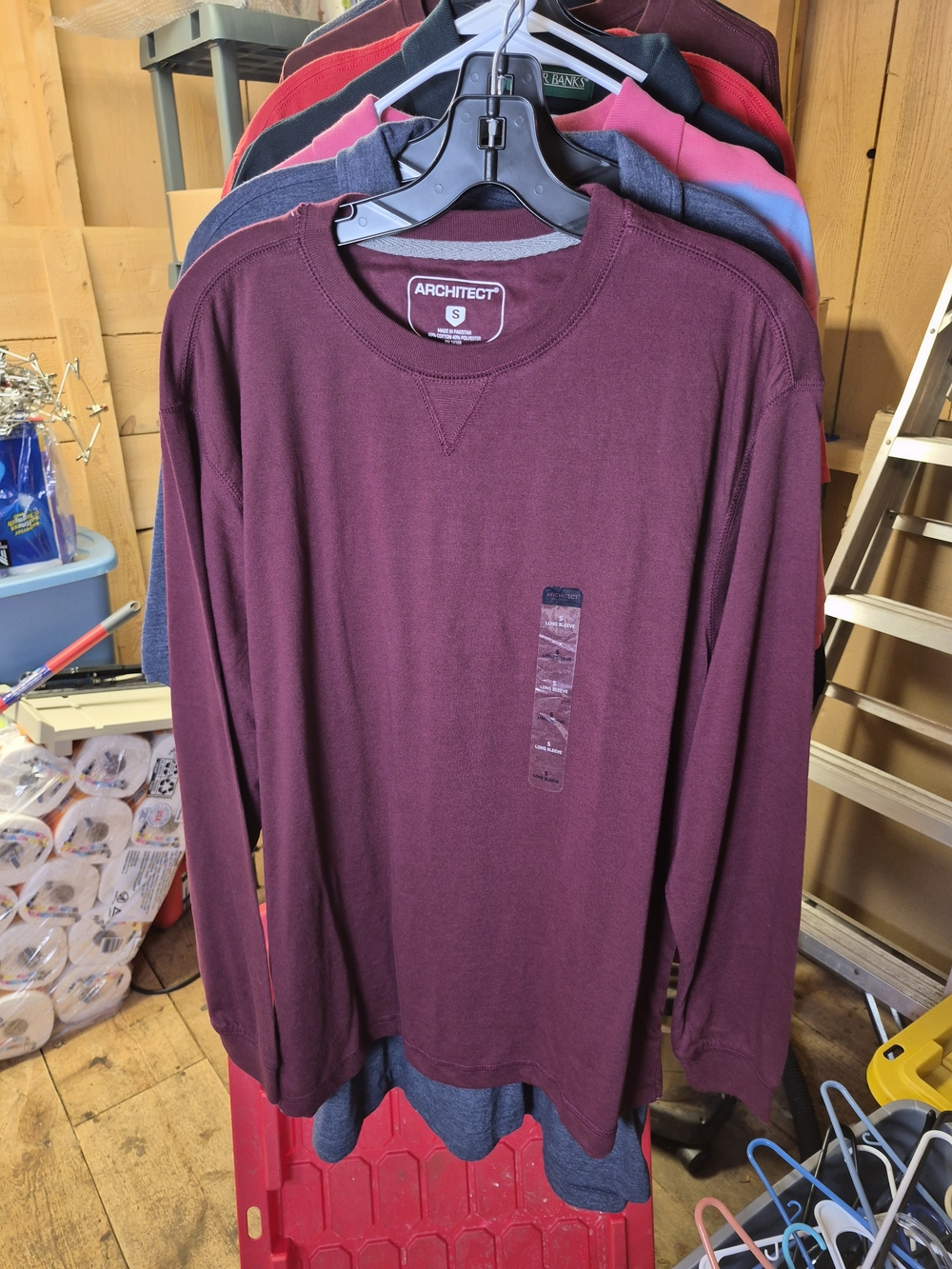 Architect Men's Long-Sleeve Crewneck Shirt - Burgundy Bin 36